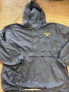 Vintage 1990’s Notre Dame University Men's Large Navy Hooded Fleeceline Raincoat